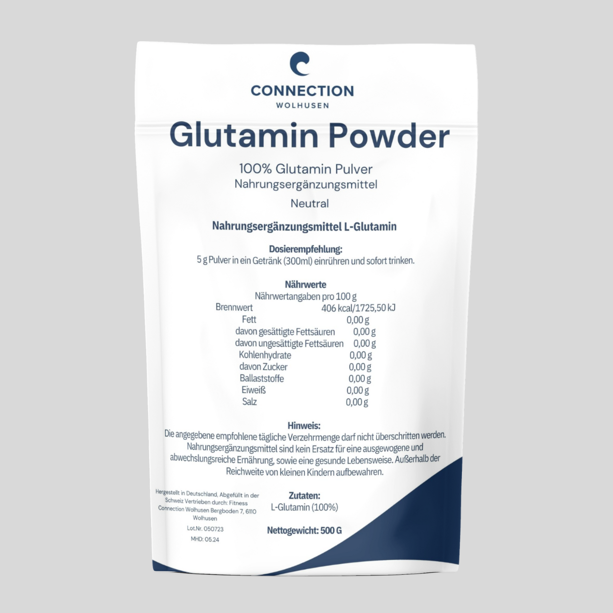 Glutamin Powder - 100% reines Glutamin Pulver - 500g Beutel